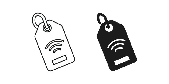Wireless rfid tag set in outline and solid black style for retail security and inventory tracking system