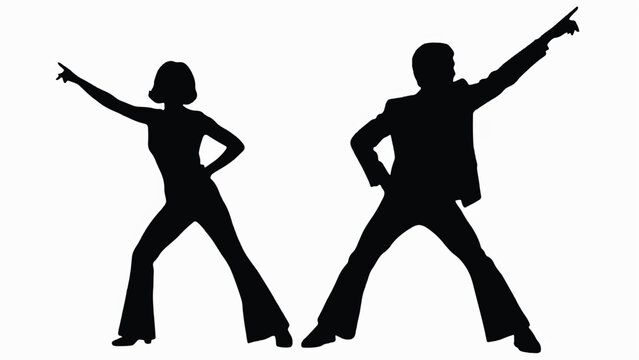 silhouettes of a man and woman dancing in flared pants