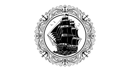Vintage Sailing Ship Emblem Design 1. © Nb