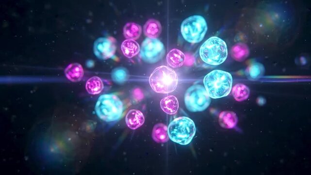 4K Abstract Quantum Dots Nanotechnology Background with Translucent Saturated Crystals