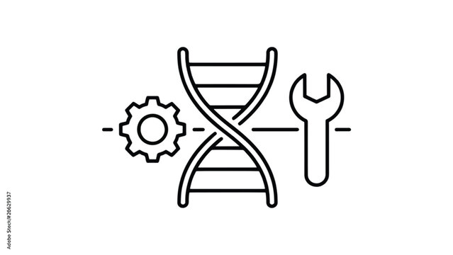 Genetic engineering and mechanics concept with DNA gear and wrench symbol