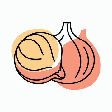 Two onions illustrated with abstract colored shapes in flat design style Onion vegetables for cooking and healthy food concept graphic icon.