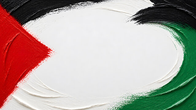 Abstract Paint Brush Frame in Palestine Flag Colors with Large White Copy Space