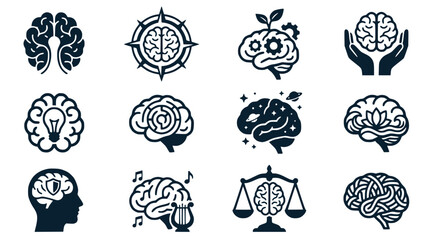 Brain Icons Set: Innovation, Psychology, Science, Intelligence, Memory, Creativity, Health © Dika