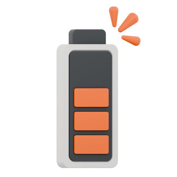3D rendered battery icon with charging status indicator.