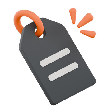 3D Rendered Black Price Tag Icon With Orange Ring.