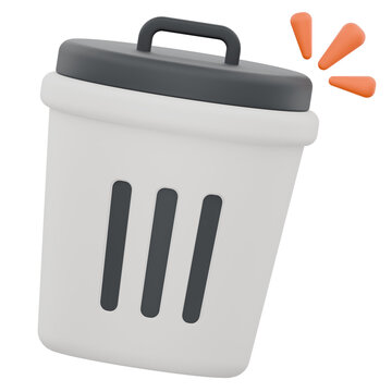 3D rendered icon of a white trash bin with a black lid.