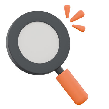 3D rendered magnifying glass icon for search and discovery concepts.