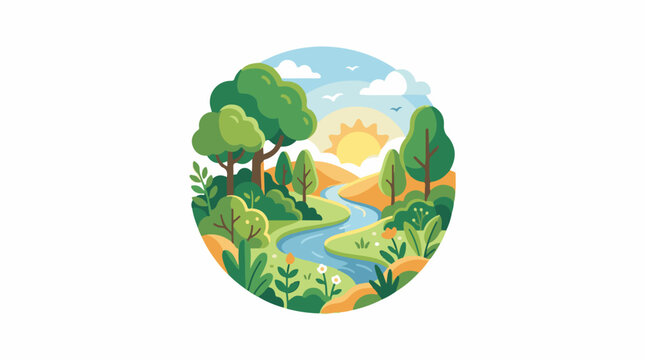 A serene landscape with a winding river trees and a sunny sky (1)