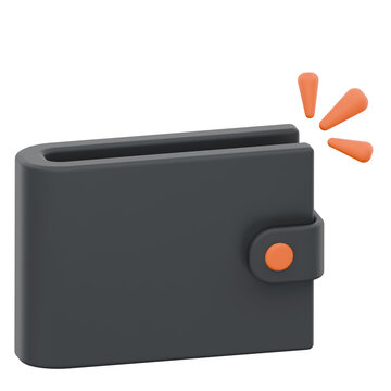 3D Rendered Minimalist Black Leather Wallet Icon for Financial Applications.