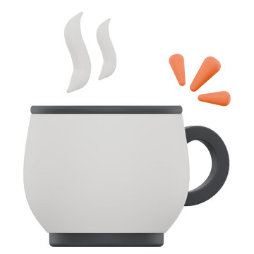 3D rendered white ceramic coffee mug with steam and sparkles.