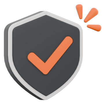 3D rendered shield icon with a checkmark symbol for security concepts.