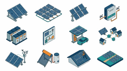 Fototapeta premium Flat Design Solar Energy Technology Icons Collection.