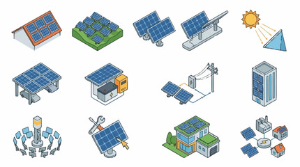 Fototapeta premium Flat Design Solar Energy Technology Icons Collection.