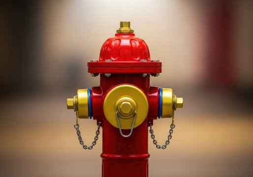 A crucial piece of public safety equipment: a bright red emergency fire hydrant featuring a heavy duty, pressurized water supply hose connection, supply, urban, utility