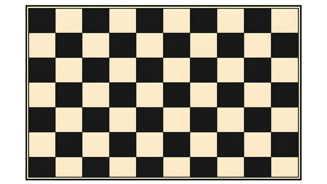 Top down view of a classic empty wooden chessboard with a clean checkered pattern
