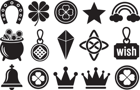 Set of various traditional irish and celtic symbols and good luck charms for st patrick's day celebration.