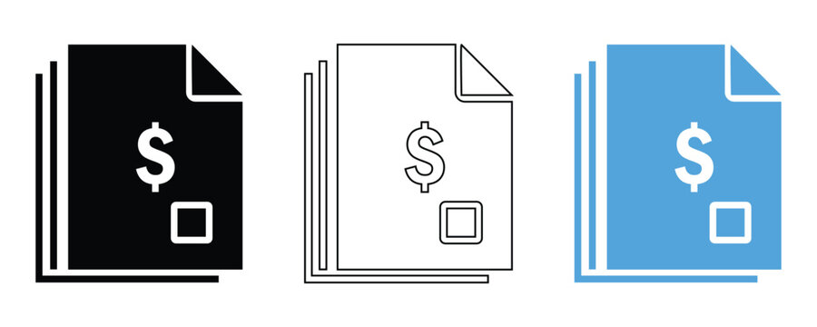 Financial document invoice icon set with dollar sign, money bill vector