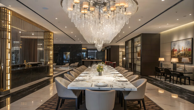 Luxury private dining room with elegant table setting for corporate events and hospitality.