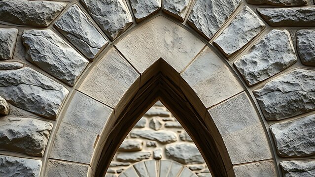 Close-up of the central keystone in a stone arch, detailed texture.