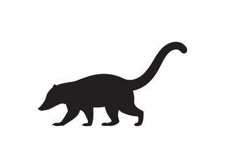 Fototapeta premium Silhouette of a coati walking isolated on white background with silhouette, wildlife