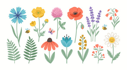 Obraz premium Colorful illustration of various flowers and plants.