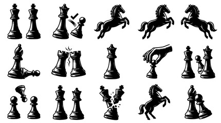 Chess Game Pieces Icons Set - Strategy, Competition, Victory, Defeat, Tactics © Akun