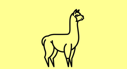 Fototapeta premium Minimalist alpaca line art illustration on yellow background