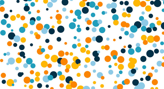 Seamless background pattern with random colorful circles on white.