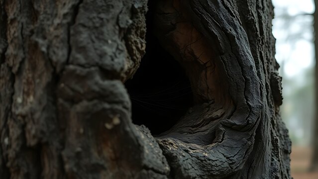 Wind passing through crack in old hollow tree trunk.