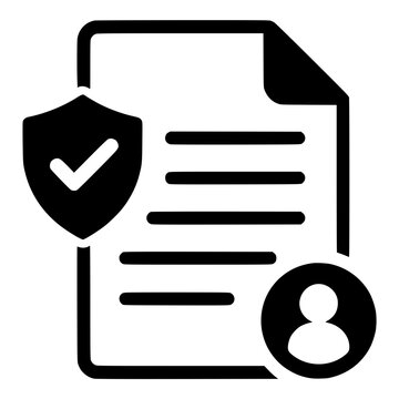 Terms and Conditions Document with Security Shield and User, Black Glyph Icon for Privacy Policy and Agreement