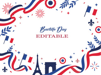 Fototapeta premium Bastille day patriotic background with flowing ribbons and french flag elements bastille patriotic celebration national landmark illustration fireworks patriotism