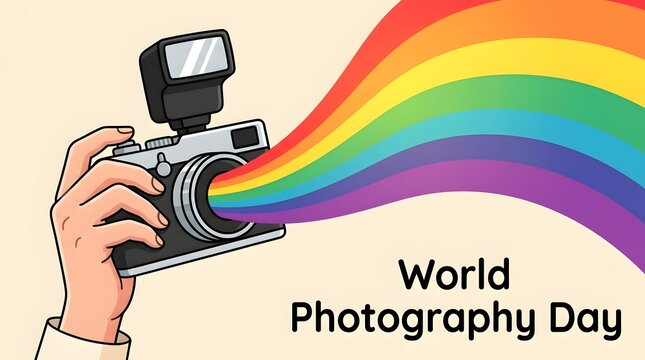 Vibrant world photography day illustration with rainbow effect