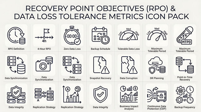 Data loss tolerance metrics icons illustrate recovery point objectives