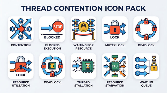 A collection of thread contention icons depicting various system issues.