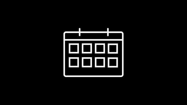 Wall or desk calendar grid with eight square date blocks and two spiral binder loops at the top. 2D motion graphics in 4K resolution with alpha channel.