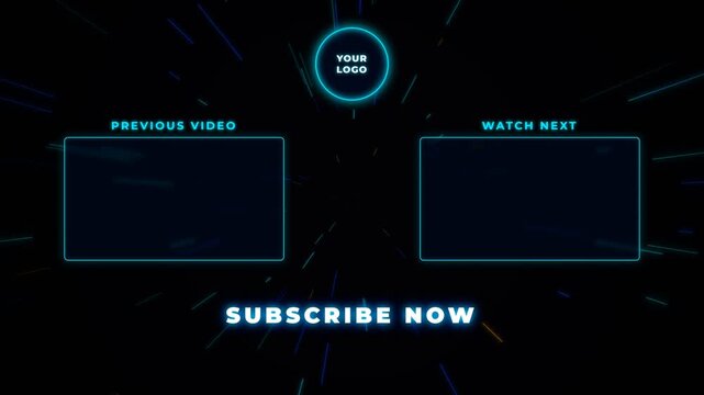 Dynamic Futuristic Video End Screen Template for Channel Promotion, Featuring Subscribe Call-to-Action and Next Video Links