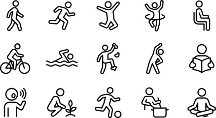 Fototapeta premium Pixel perfect vector solid human figures set showcasing diverse daily lifestyle activities and movement