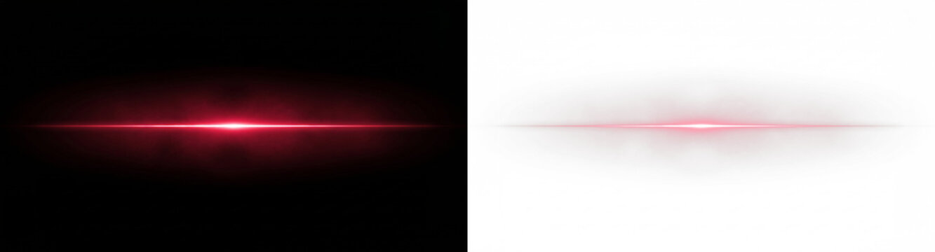 red lens flare light effect with horizontal bright glow on black background