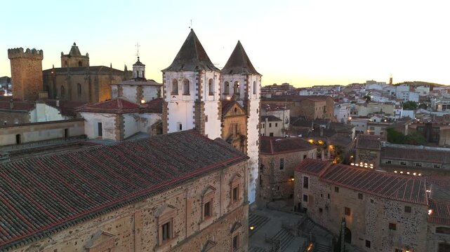 Cinematic drone flyby past the Church of San Francisco Javier, revealing historic stone architecture and surroundings.