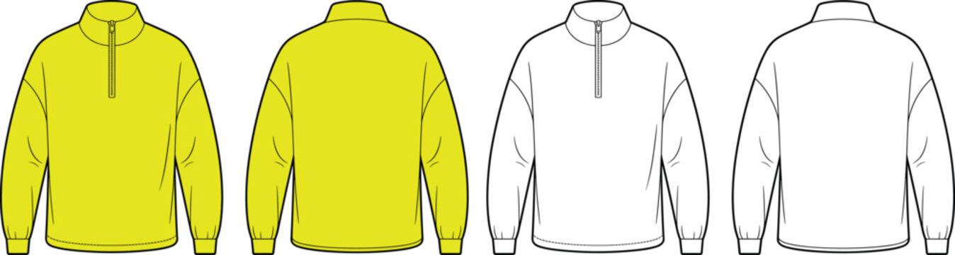 Front and Back Views of a Yellow Quarter Zip Pullover Sweatshirt with Zipper untitled