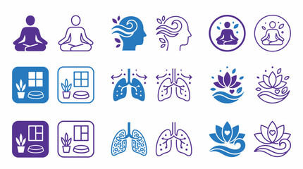 Fototapeta premium Meditation Calm Wellness Room Icon Set Flat Vector Mental Health Mindful Symbol Badge App UI Website EPS SVG