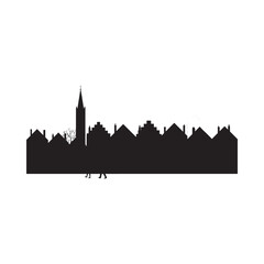 Obraz premium Town Silhouette Against White Background Architectural Outline