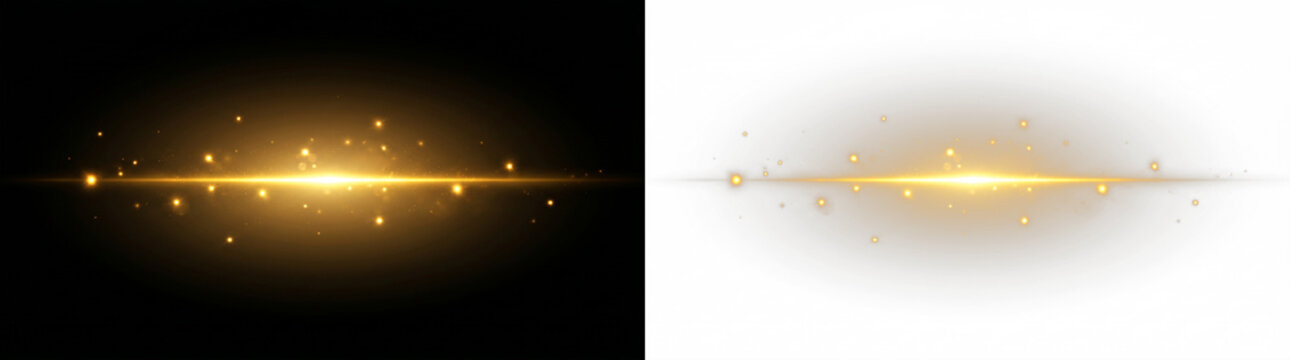 golden light flare with glowing particles on black background