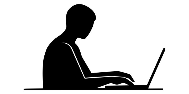 Online Learning Silhouette Vector Collection, Distance Education Icons, Student with Laptop, Virtual Classroom, E-Learning, Digital School, Remote Study Black Silhouette Set