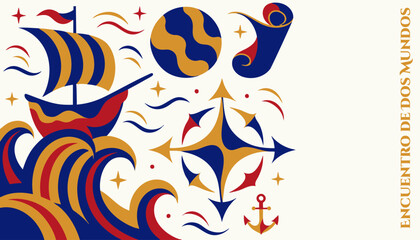 Spanish heritage celebration with sailing ship, old scroll and festive mood — digital greeting template © Aleksandr