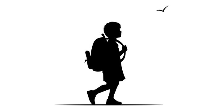 Children going to school icon black silhouette vector.back to the school, Children walking time to go to school , Two children walking with backpacks, boy and girl side by side, student life, learn