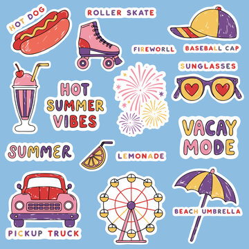 Hot Summer Vibes Vacation Beach Vector Sticker Sheet