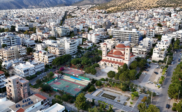 Aerial view of Agia Triada church in Glyfada, Athens, Greece