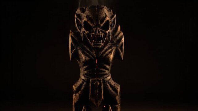 Dark Skull Totem Statue in Cinematic Black Background